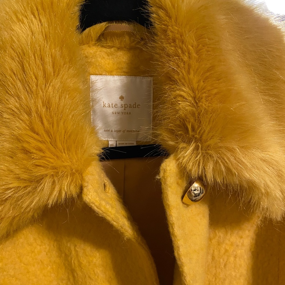 Kate Spade Wool Faux Fur Trim Yellow Coat